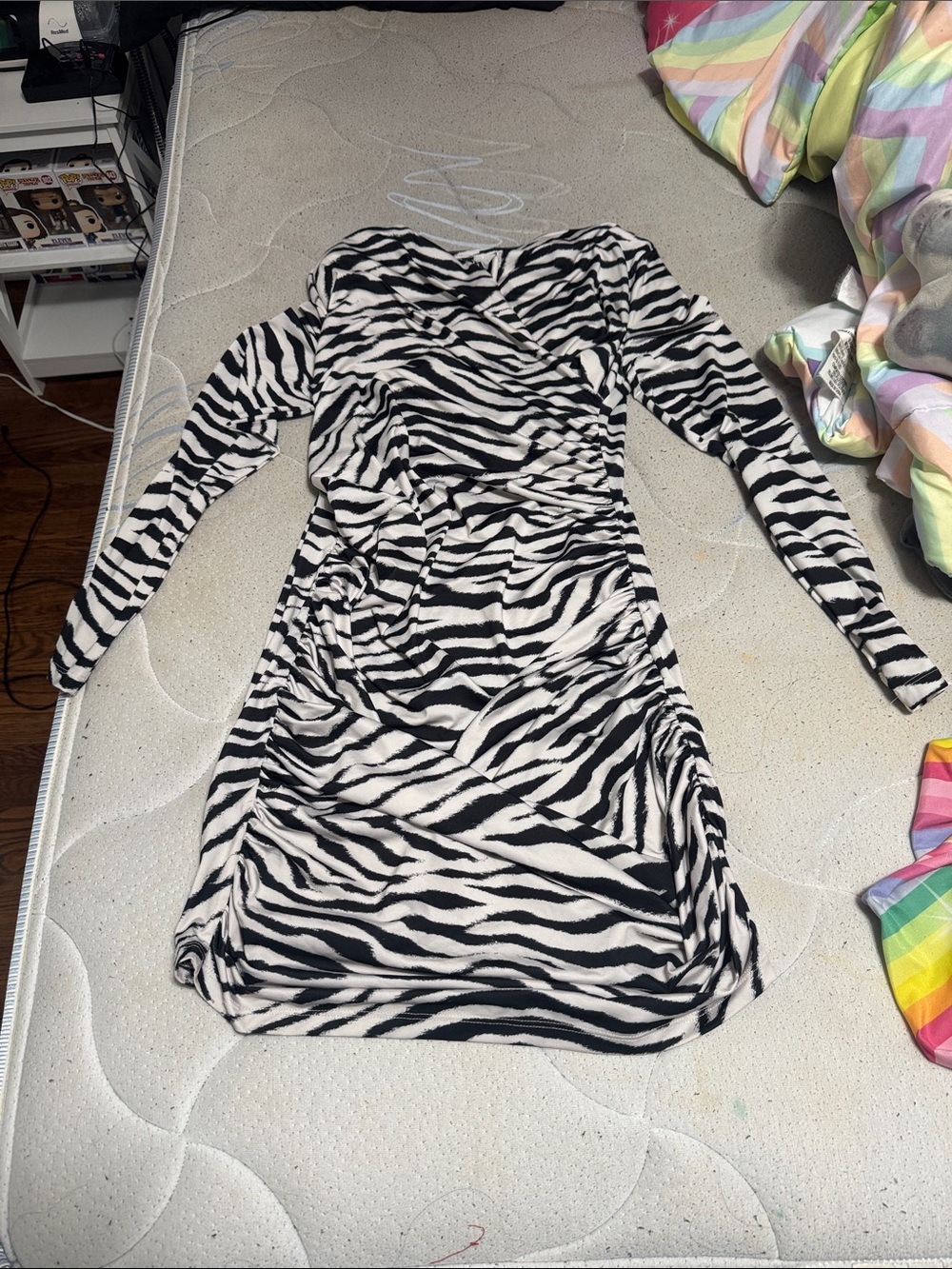 Zebra-Print Long Sleeve Dress - Black & White